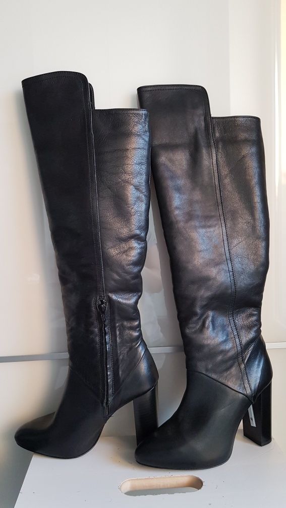 ZARA nowe czarne kozaki za kolano, SKÓRA, r. 35