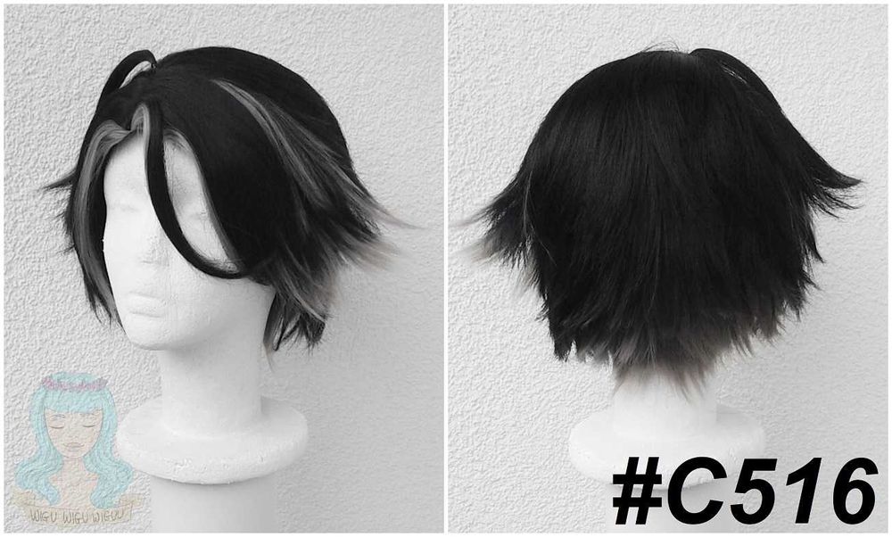 Krótka czarna peruka pasemka cosplay wig Wriothesley Genshin Impact