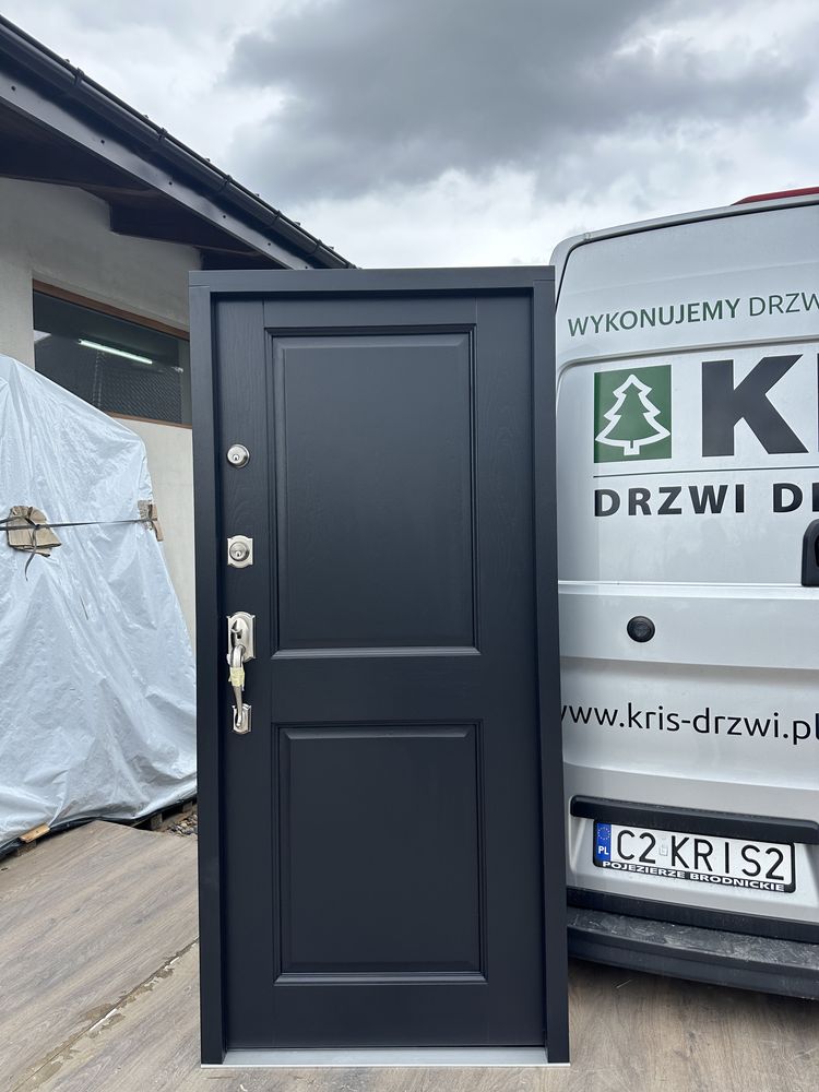 Drzwi zewnętrzne drewniane Amerykańskie czarne Klamka schlage