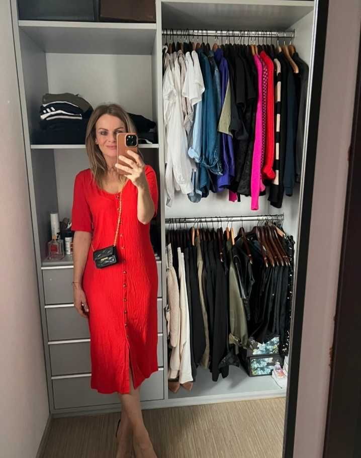 H&M śliczna długa MIDI maxi czerwona sukienka M