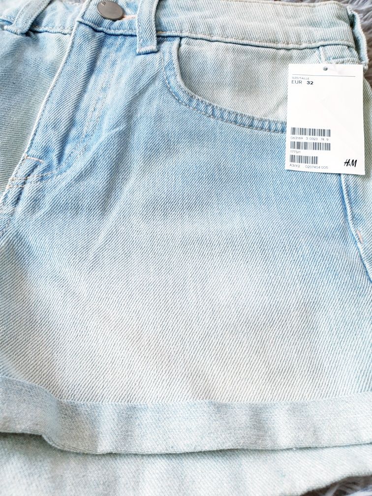 XXS spodenki szorty jeans H&M wysoki stan jasne błękitne niebieskie