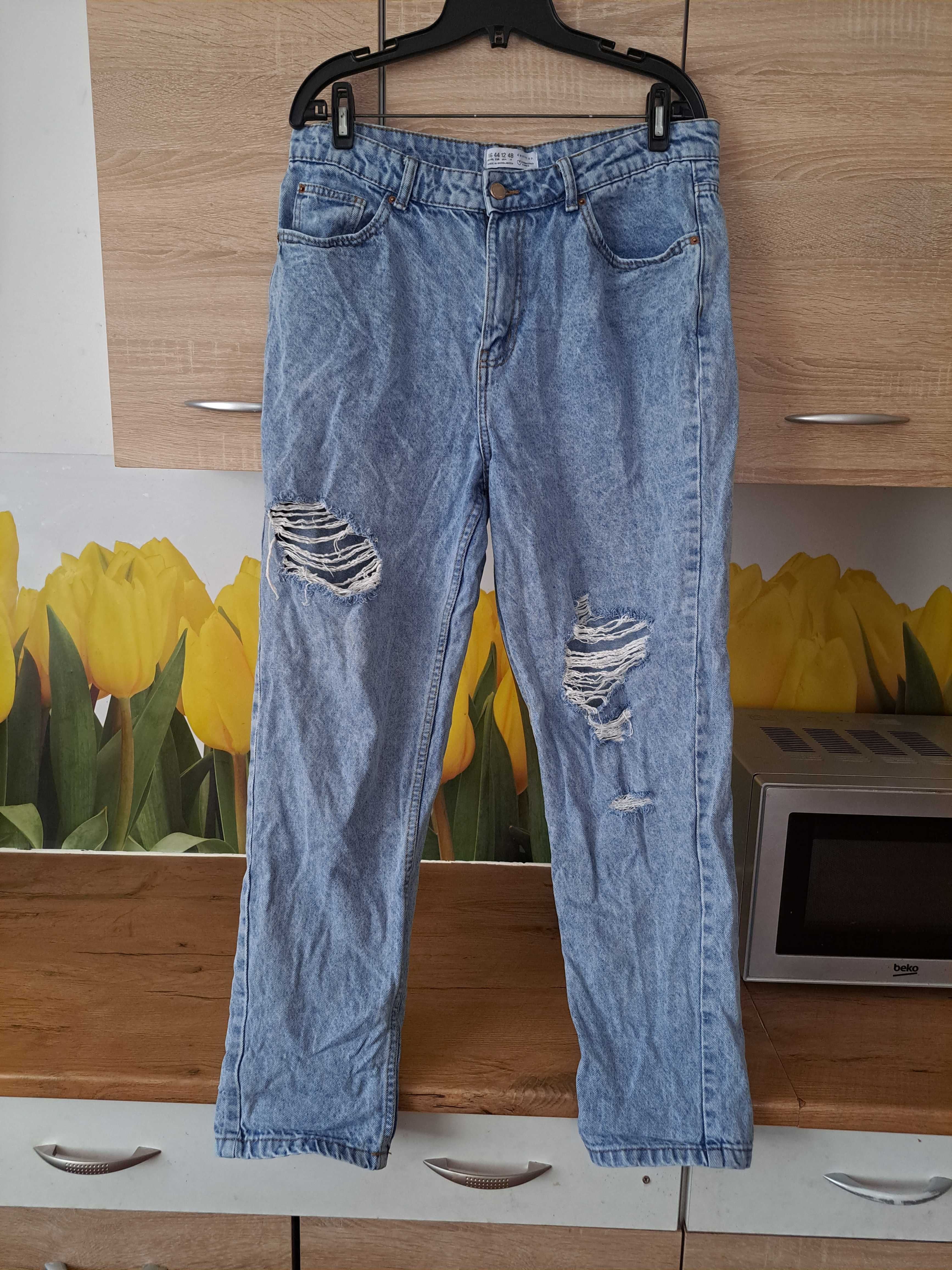 Super spodnie jeansy Denim Co rozmiar 44 bawełna, z dziurami