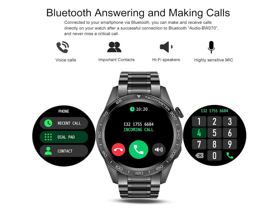 ++Smartwatch męski połączenia telefoniczne 1,32" HD ekran dotyk IP67++