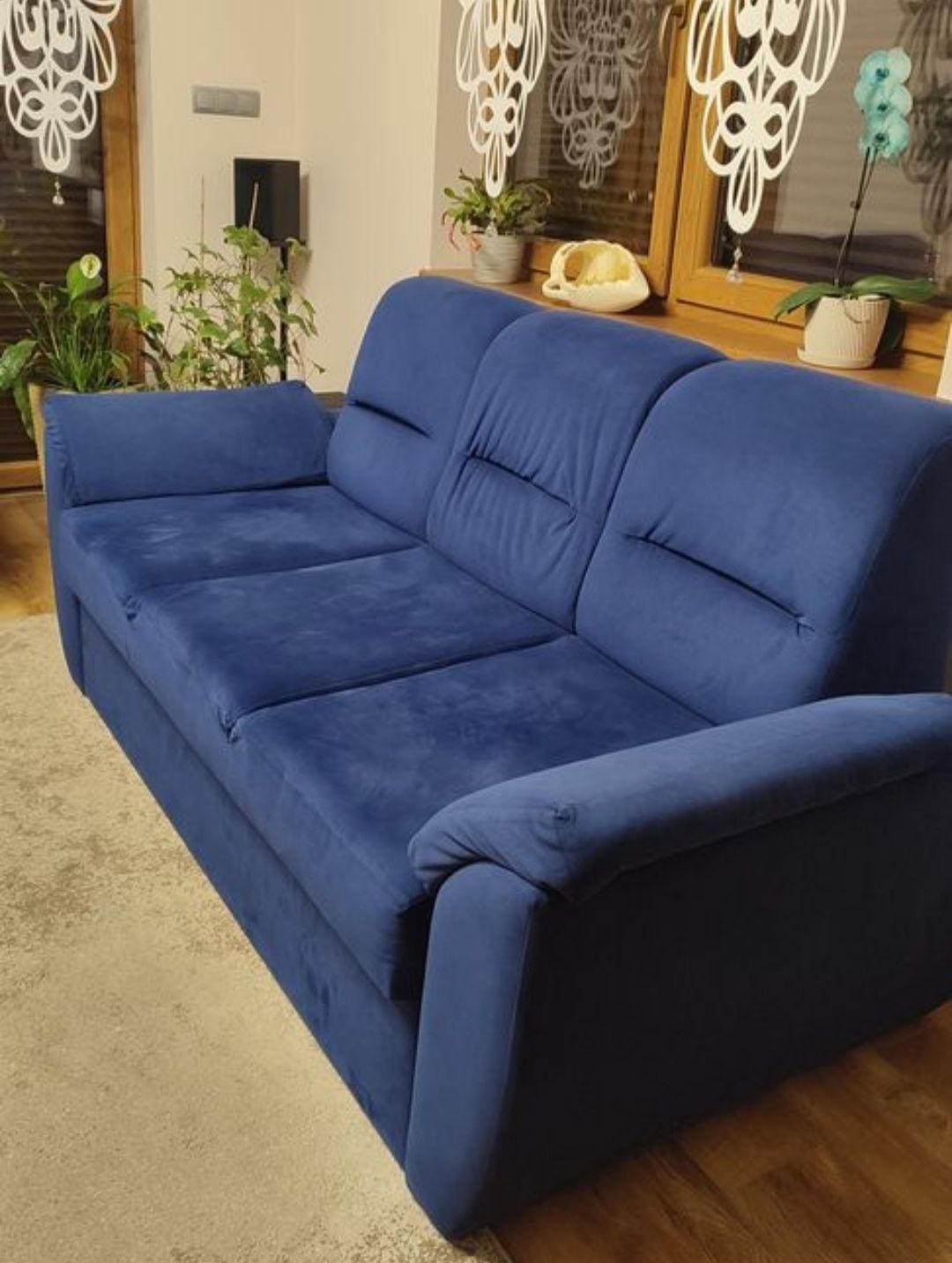 Kanapa sofa 3 osobowa welurowa granatowa
