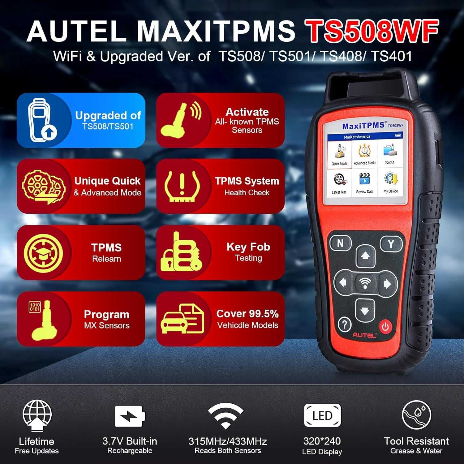 Autel MaxiTPMS TS508WF Máquina Programação TPMS + 4 Válvulas  (NOVO)