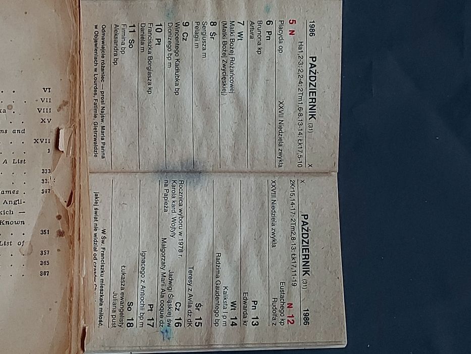 Stary kalędarz mały kieszonkowy 1986rok z czasów PRL