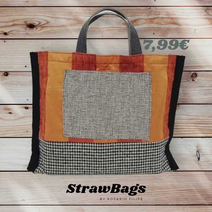 Saco de Tecido Cinza e Laranja