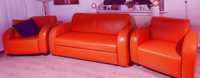 Komplet wypoczynkowy sofa + 2 fotele, skóra naturalna, pomarańczowy