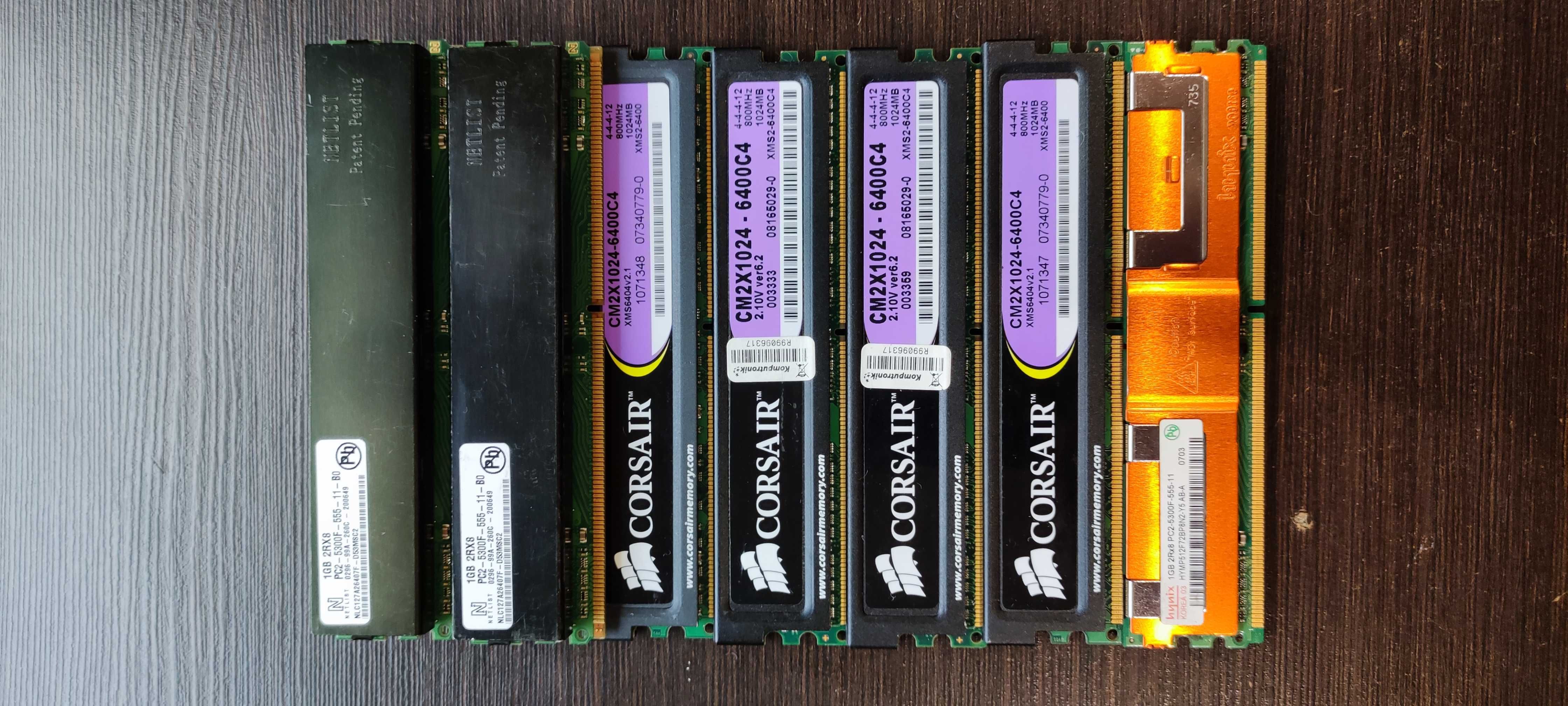 Pamięć RAM Corsair, Netlist, Hynix DDR2  1 GB 800 7 sztuk.