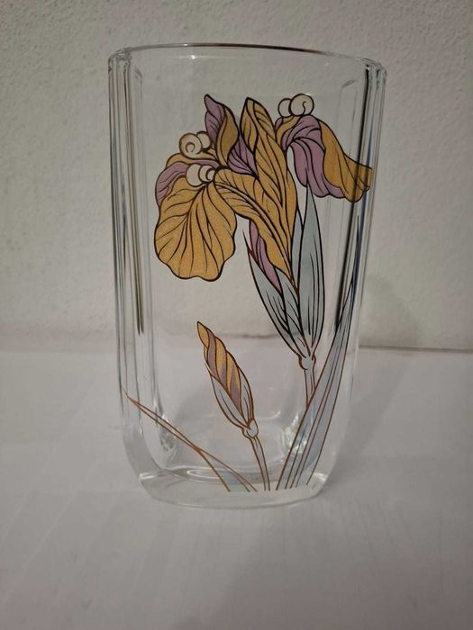 Vaso Cristal D'arques 1970 Cristal Deco Revival Floral Dourado Dourado