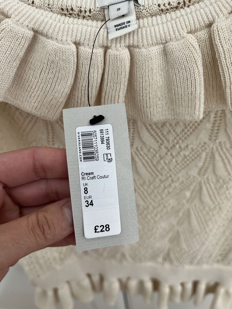 River Island Nowy top bluzka beż kremowy Xs 34 S 36 • użurowy falbany