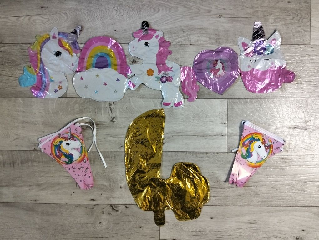 Кульки единоріг+розтяжка+ цифра 4 фольга бу ЮГОК з днем народження