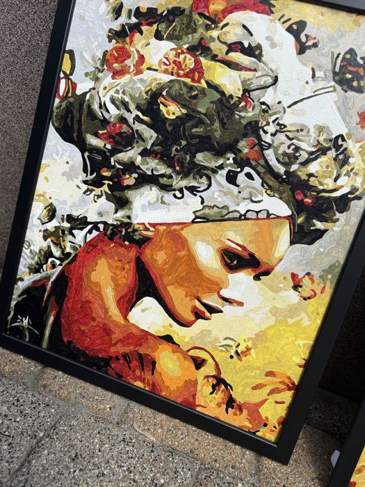 3 obrazy recznie malowane farbami na plotnie w ramkach