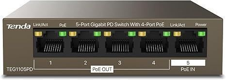 Tenda Teg1105Pd – 5-Portowy Gigabitowy Switch Poe Z Extenderem