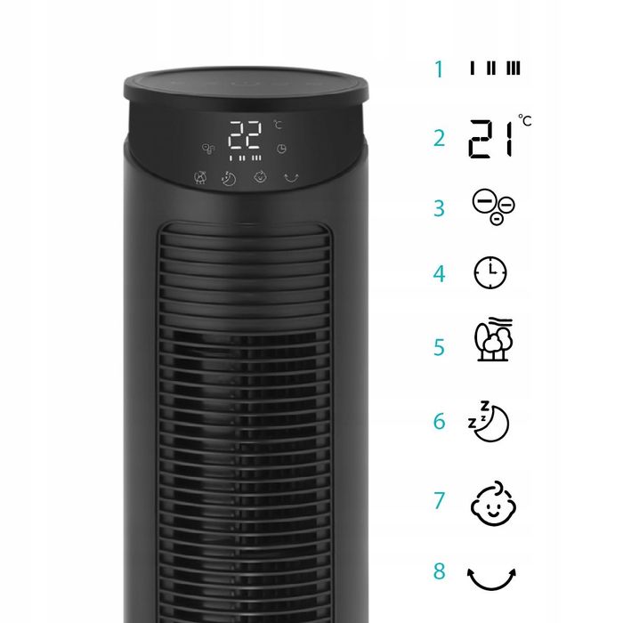 wentylator kolumnowy cichy eberg fyn stojący wiatrak xxl+wifi+aroma