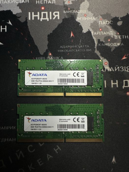 Оперативна памʼять для ноутбука DDR4 3200Hz Adata 16Gb (2x8Gb)
