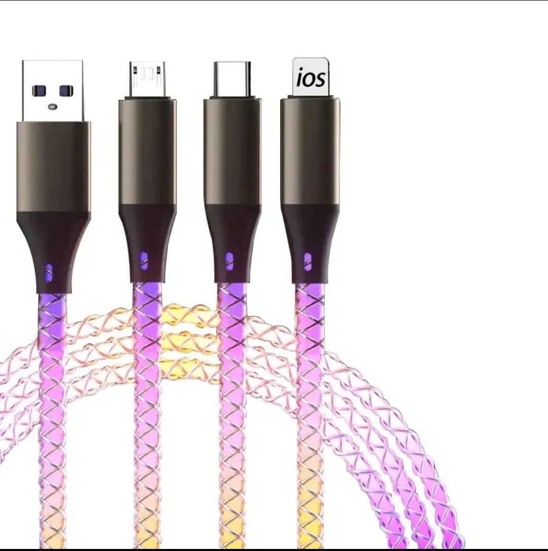 Kable przewód ładowania transmisji danych 3 w 1 RGB, szybkie ładowanie