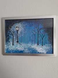 Zimowy pejzaż, latarnia, obraz akrylowy 32x23