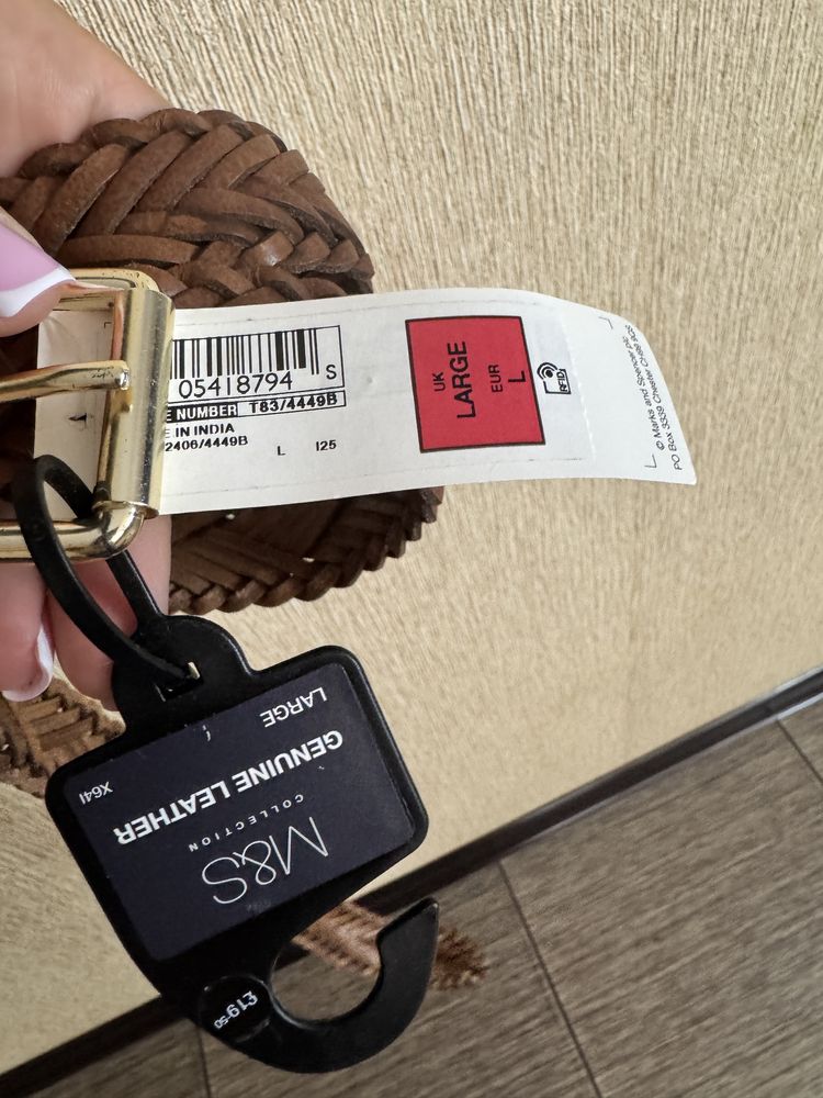 Плетений ремінь, пояс з натуральної шкіри marks & spencer , новий