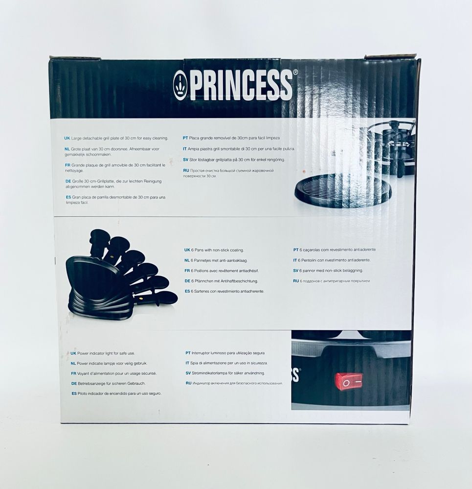 Grill elektryczny Princess Raclette 6 osób – 800W, teflon, okrągły
