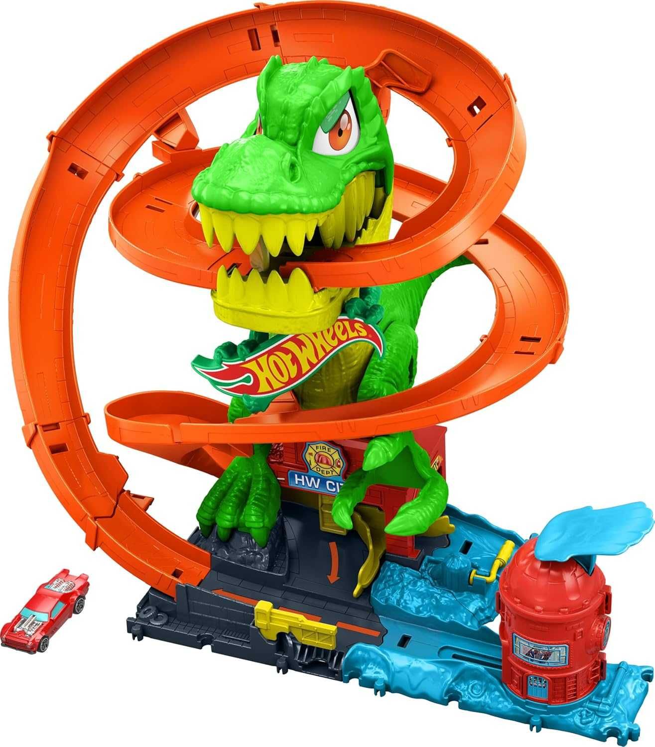 ОРИГИНАЛ! Трек Хот вилс Атака огненного Ти-Рекса Hot Wheels City T-Rex