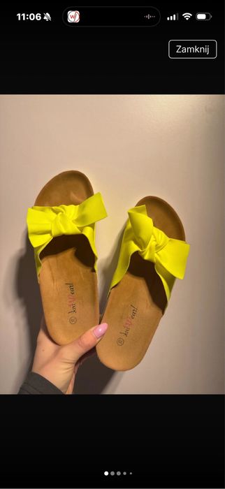 Klapki na podwyzszeniu brazowe neonowy zolty pink pearl 39