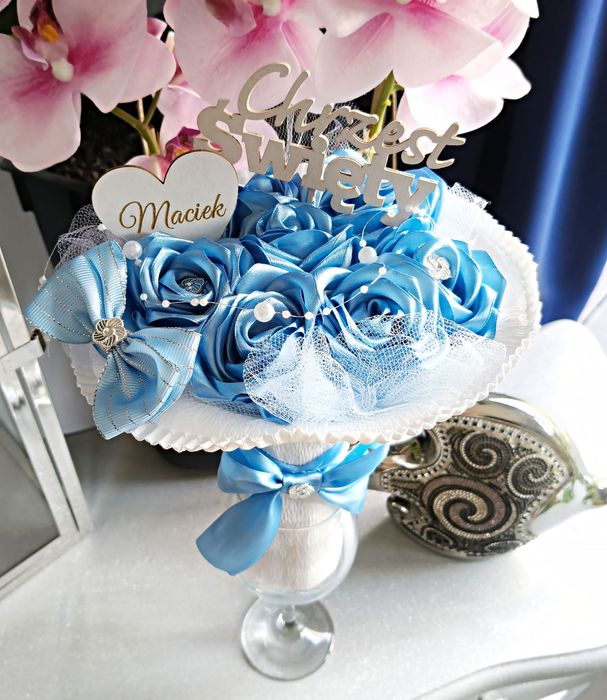 Bukiet na Chrzest Święty z wiecznych róż prezent pamiątka