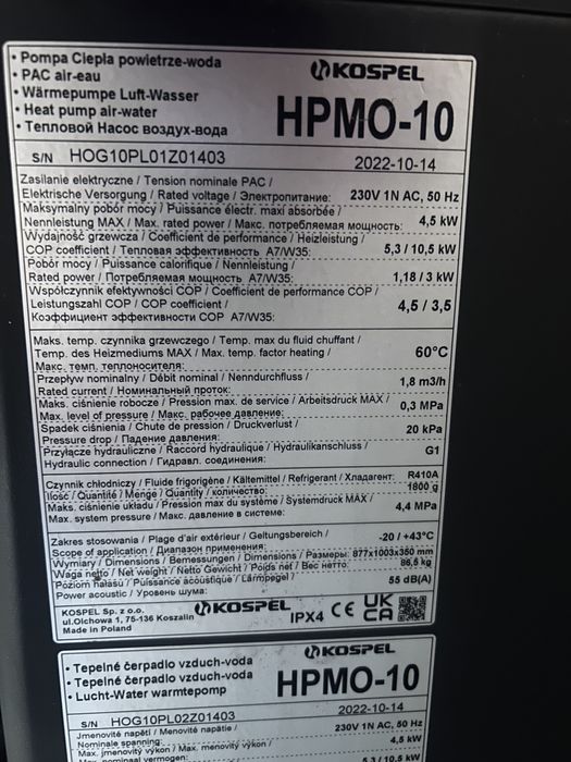 Sprzedam pompe ciepla KOSPEL 10kw