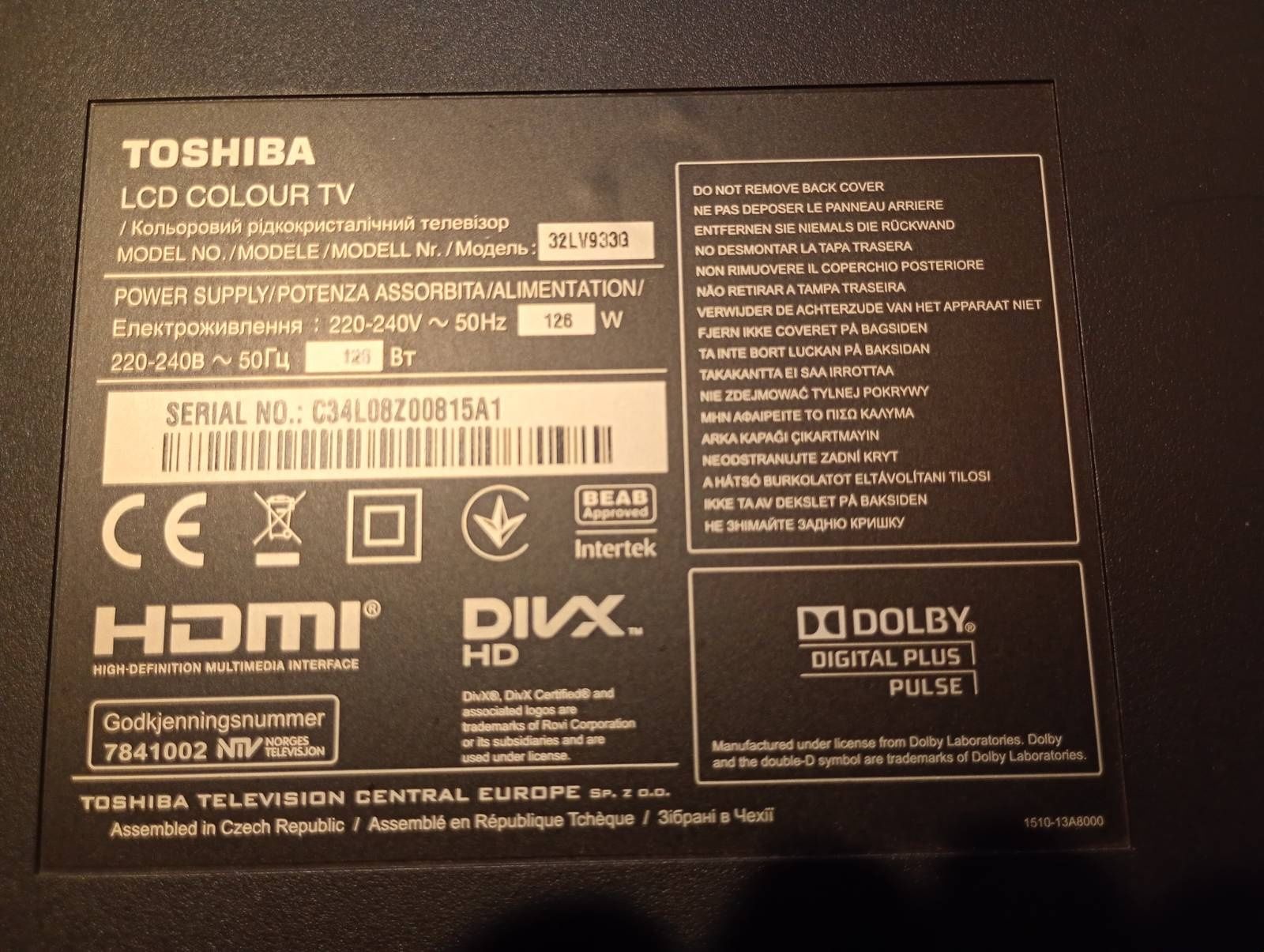 Toshiba Telewizor 32 cale model 32LV933G + pilot