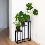 Kwietnik Metalowy Loft 67 cm 3-Poziomy Czarny Postarzany Dąb NOWY