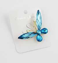 Damska broszka duży motyl kryształki niebieskie nowa prezent BR40