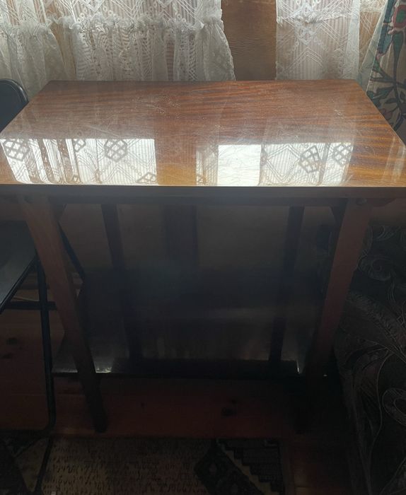 Stolik pod radio i ława fornir PRL vintage konsola drewno