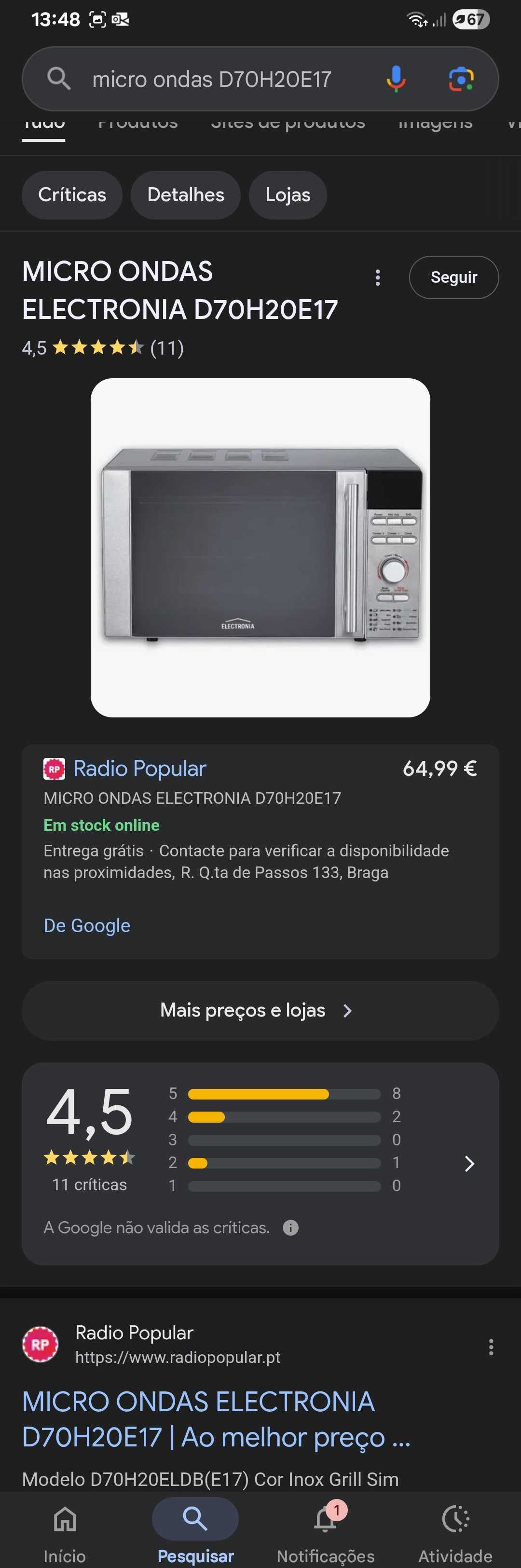 Microondas electronia com grill com garantia extra ate maio 2026