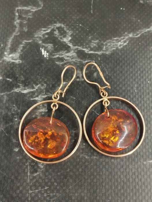 Золотые серьги с янтарем. СССР. Рига.