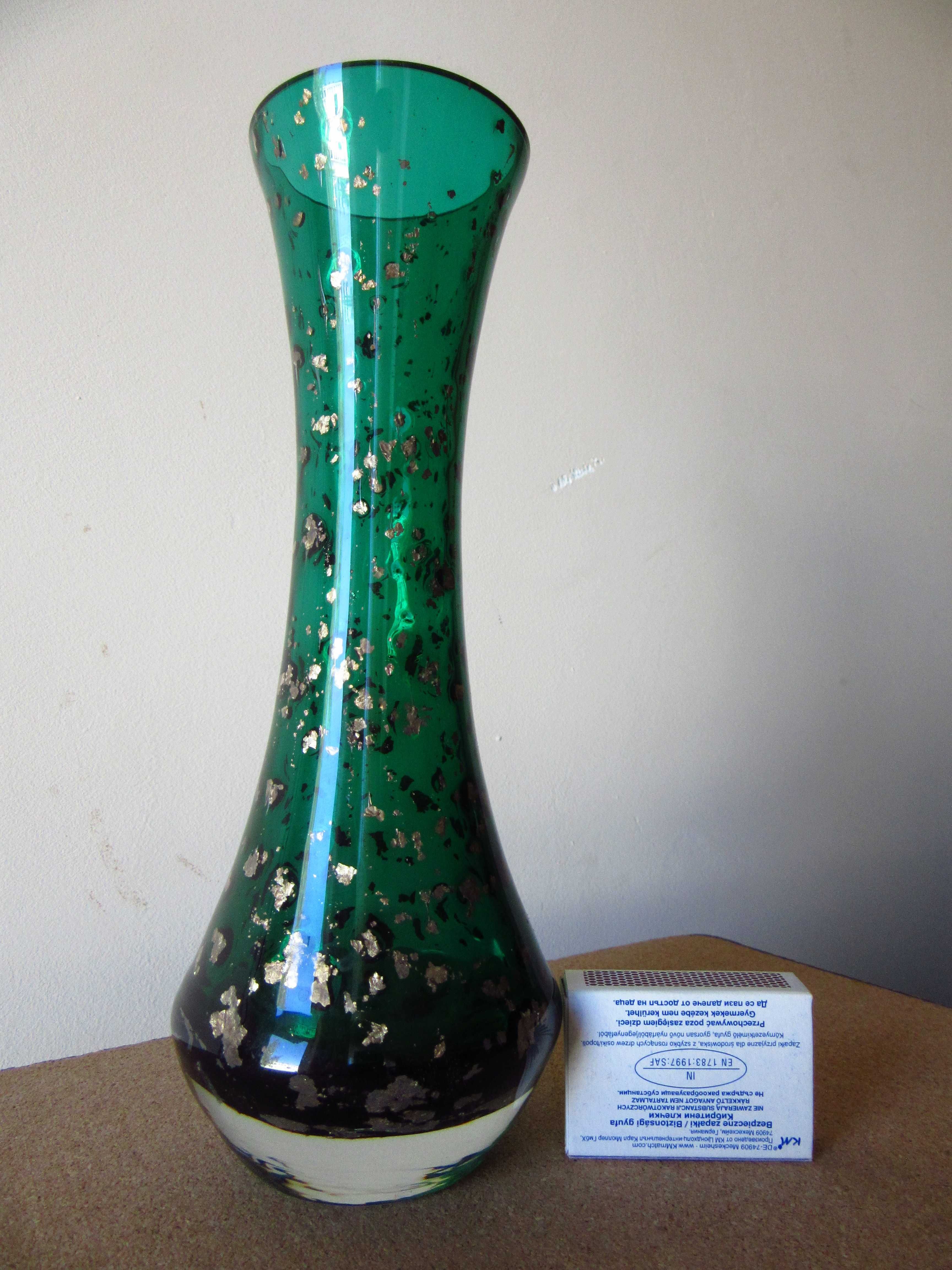 antyk MURANO stary zielony wazon ze złotymi okruszkami