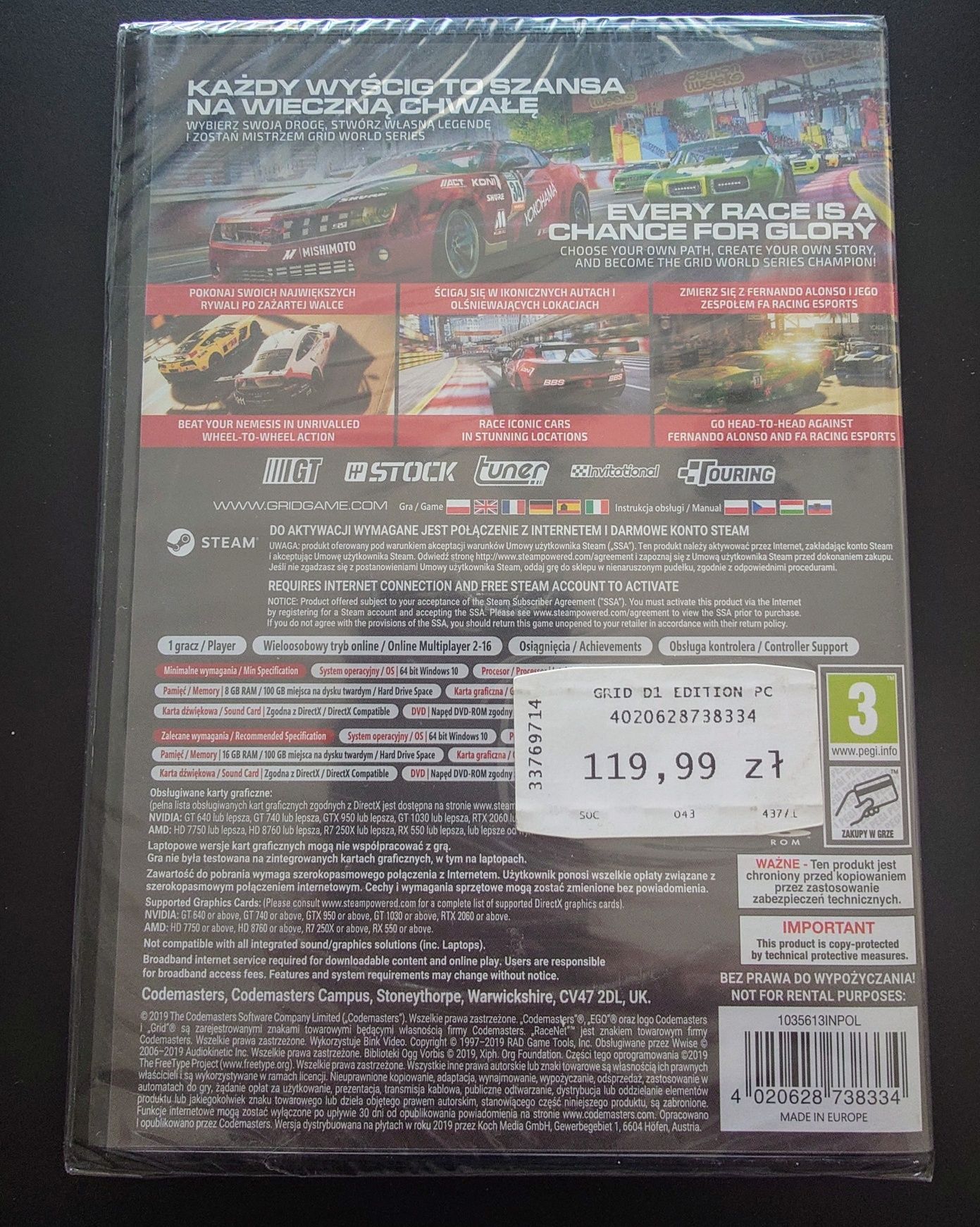 Gra nowa PC GRID DAY ONE EDITION DVD pl steam wyścig komputer racing