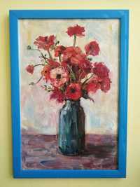 Картина цветы в вазе, букет, живопись