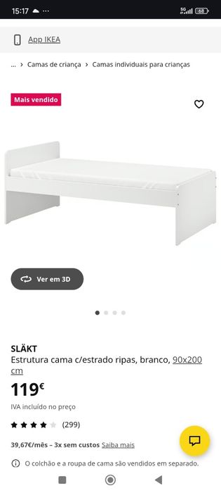 Cama de solteiro nova ikea