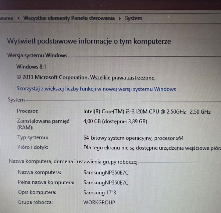 Laptop Samsung 17" NP350E7C i3 250GB SSD Windows