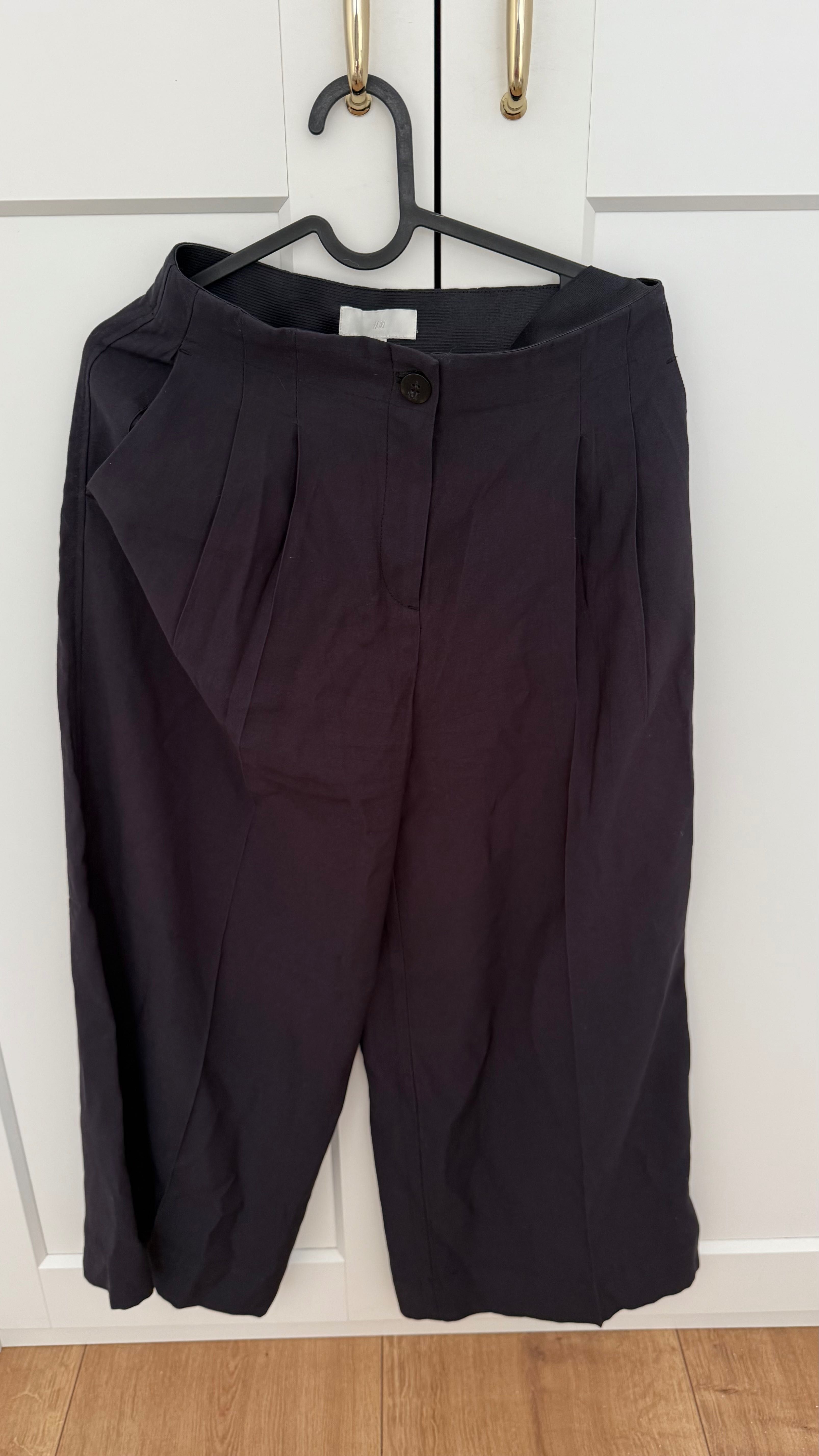 H&M – Luźne spodnie z wysokim stanem XS (granatowe)