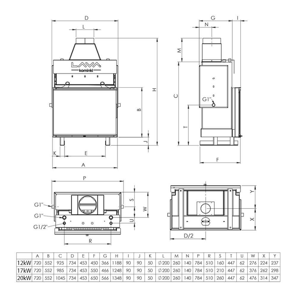 Wkład kominkowy z płaszczem wodnym TKL BASE 12kW UO
