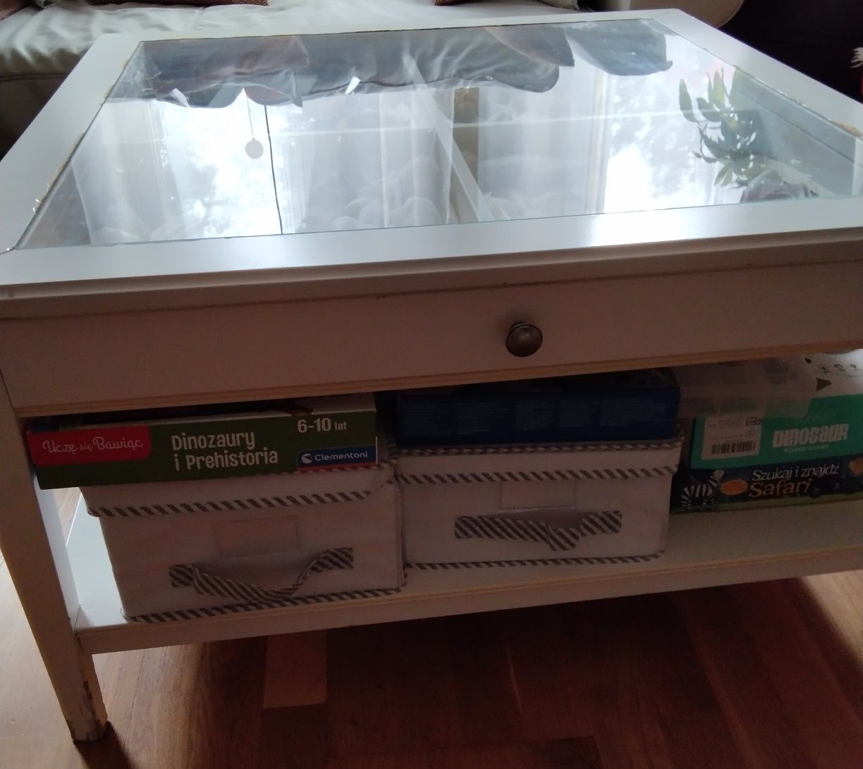 IKEA LIATORP stolik kawowy z szufladą 93x93 BIAŁY szkło