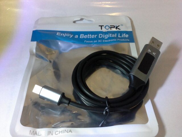 USB кабель TOPK c амперметром и вольтметром для iPhone 1 метр