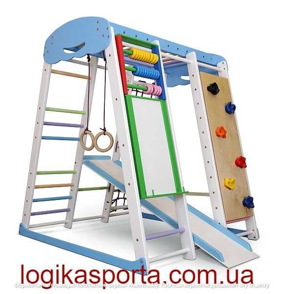 Деревянный детский спортивный комплекс для квартиры, горка, качели