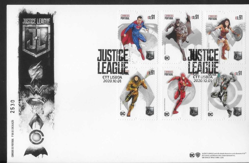 LIGA DA JUSTIÇA - FDC numerado e com carimbo primeiro dia - 2020