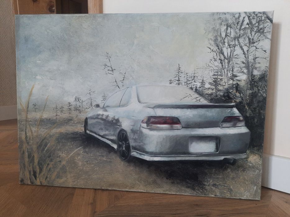 Duży obraz olejny 70x50cm, Honda Prelude V