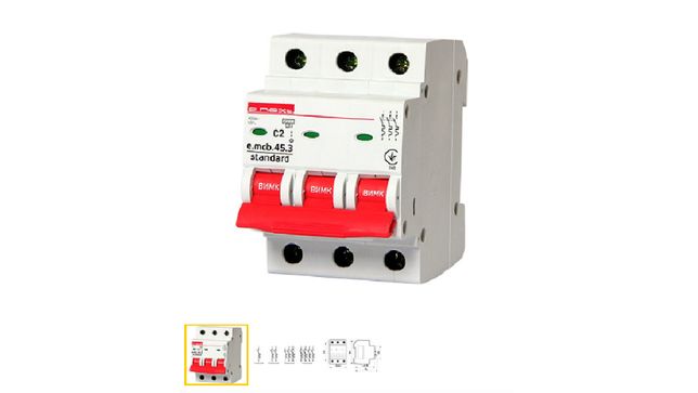 Модульный автоматический выключатель e.mcb.stand.45.3.C2, 3р, 2А, C, 4