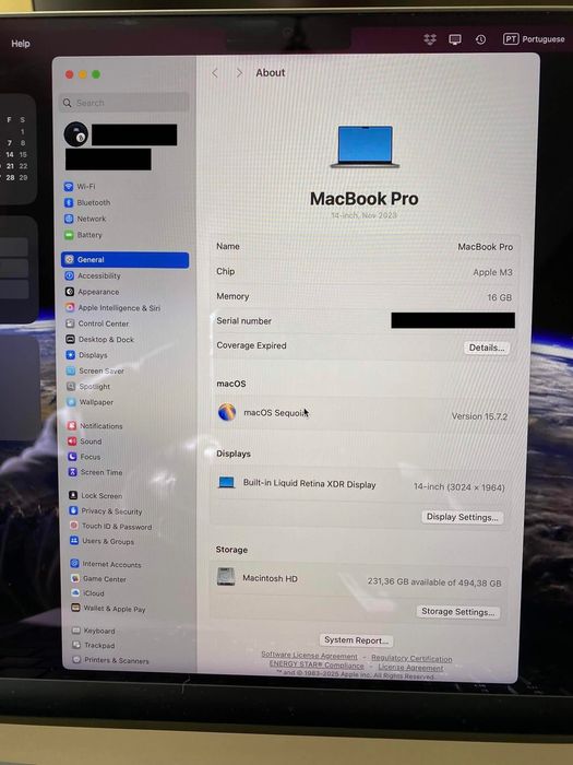 MacBook Pro 14'' M3 16GB Ram 512GB SSD Sem Riscos Fatura e Garantia