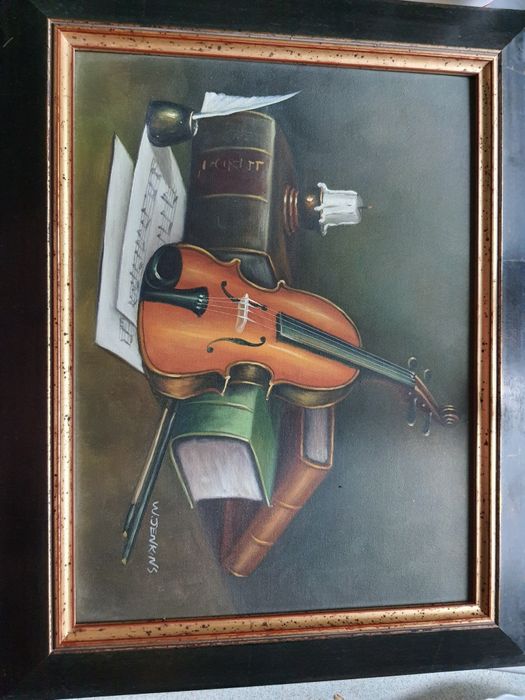 Obraz oryginał Wilfred Jenkins martwa natura skrzypce plus rama