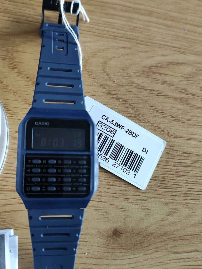 Nowy granatowy zegarek retro Casio z kalkulatorem. Cały zestaw. Szybka